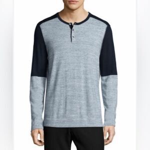 Vince Men’s Gray Blue Soft Henley Long Sleeve Short- Size XL